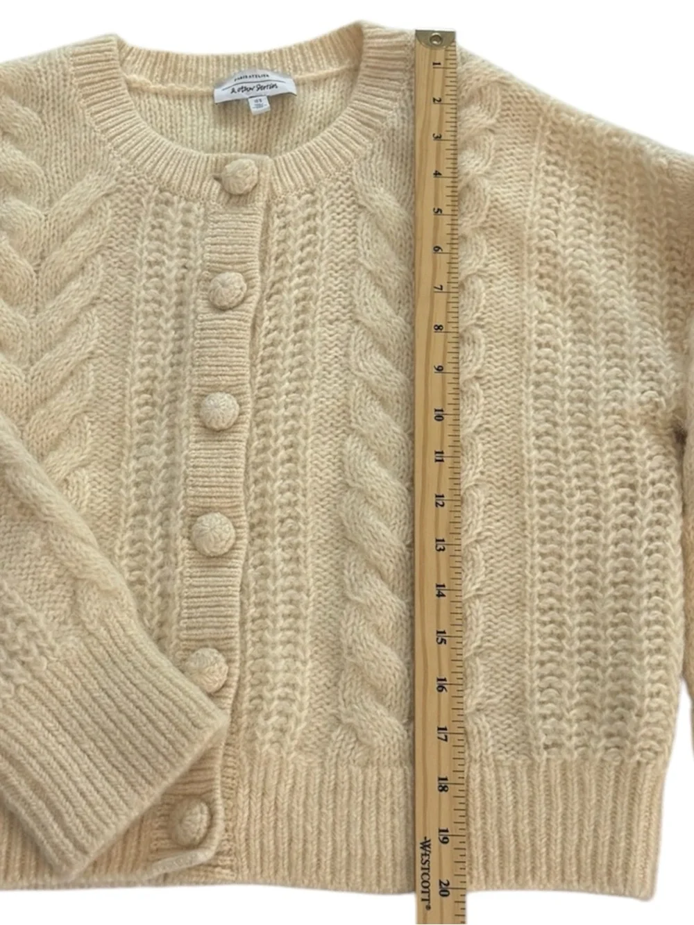 & Other Stories Cropped Cable Knit Wool Alpaca Cardigan Cream M